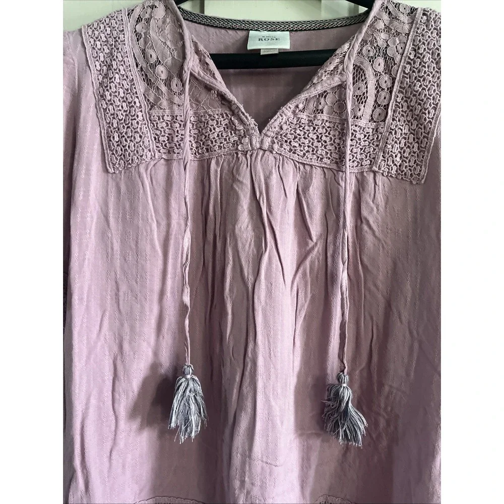 Knox Rose Crinkle Gauze Top Size Small Purple Lilac Lace Tassels Boho Hippie - Picture 6 of 12